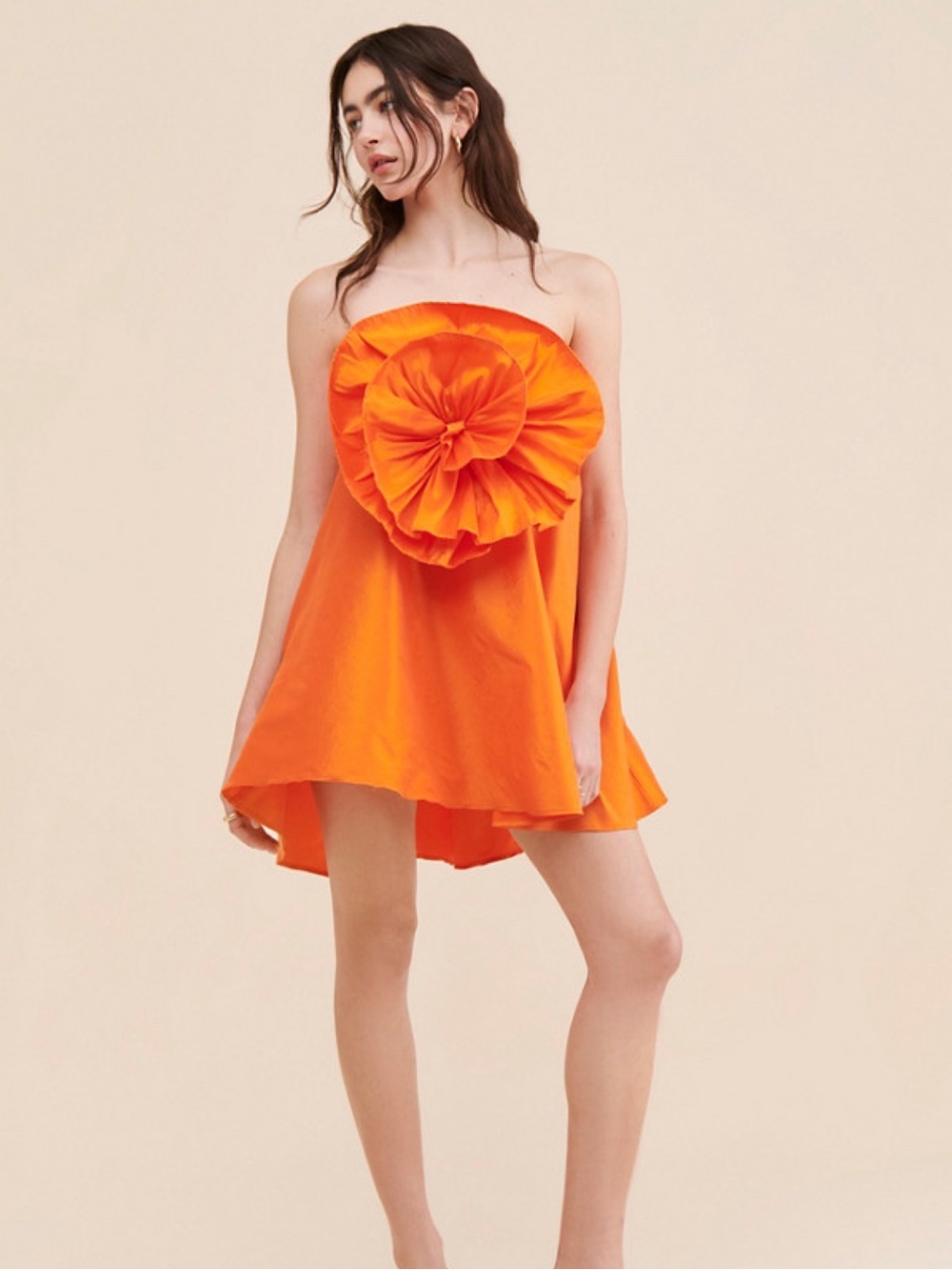 Boyko Strapless Orange Floral-Applique Mini Dress sz S